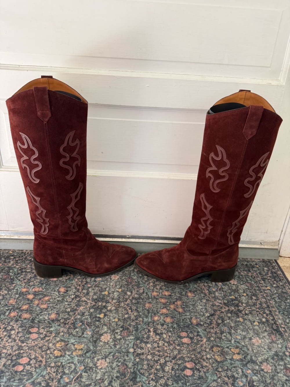 Sezane Burgundy Suede Western Knee-High Boots - Picture 2 of 9